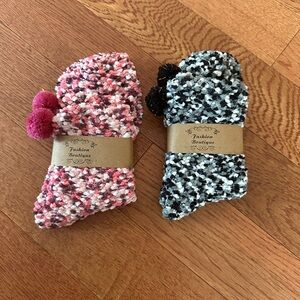 Cozy Socks with Pom Poms - 2 Pair